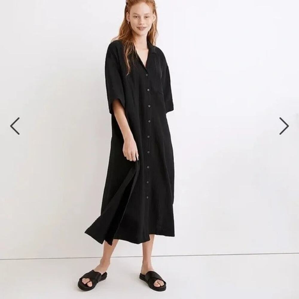 Madewell NC916 Lightestspun Cover-Up Maxi Shirtdress Black Size Small NWOT